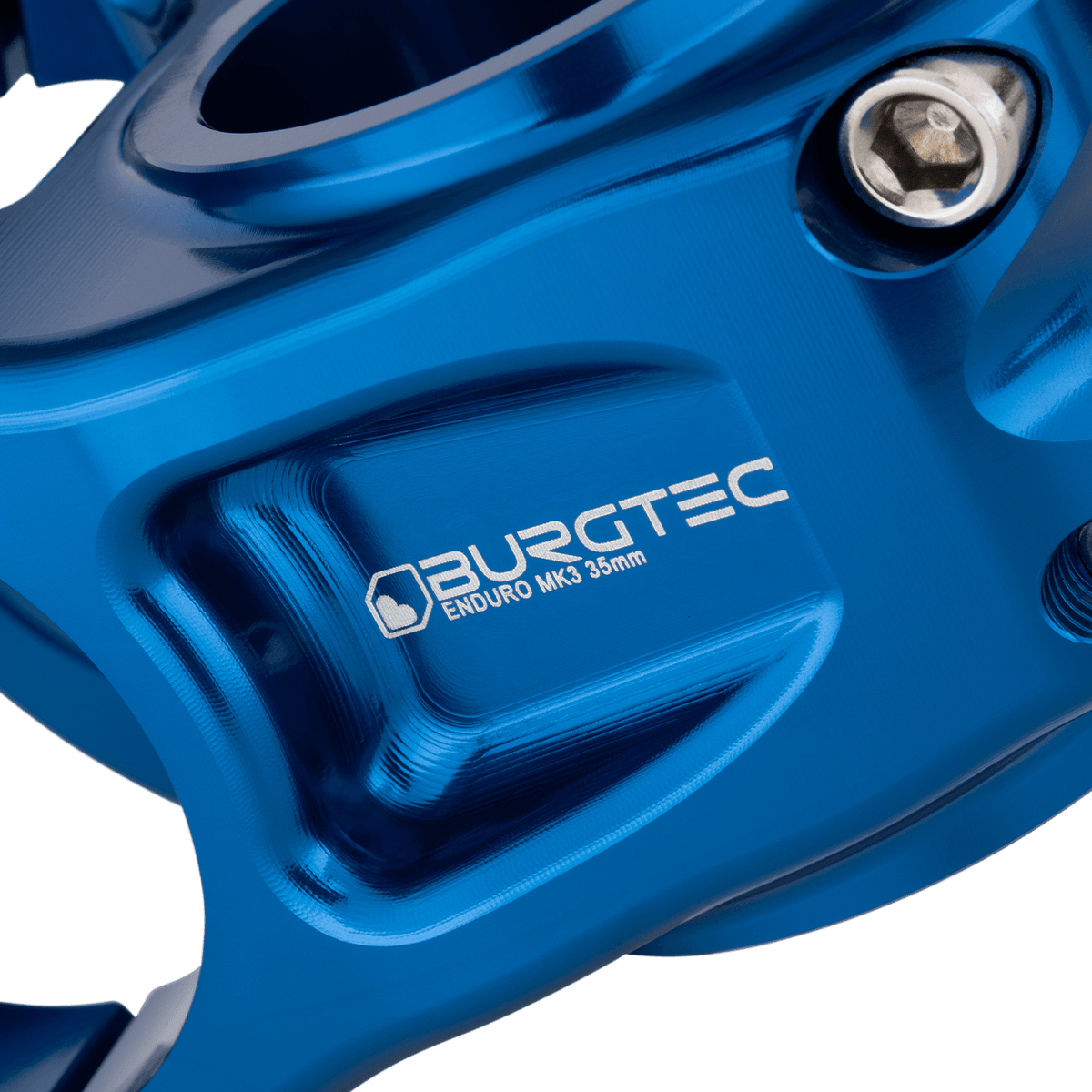 Potence BURGTEC ENDURO MK3 Bleu — détail du corps usiné