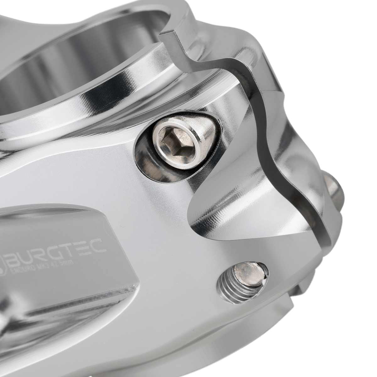 Potence BURGTEC ENDURO MK3 Argent — détail du serrage du pivot