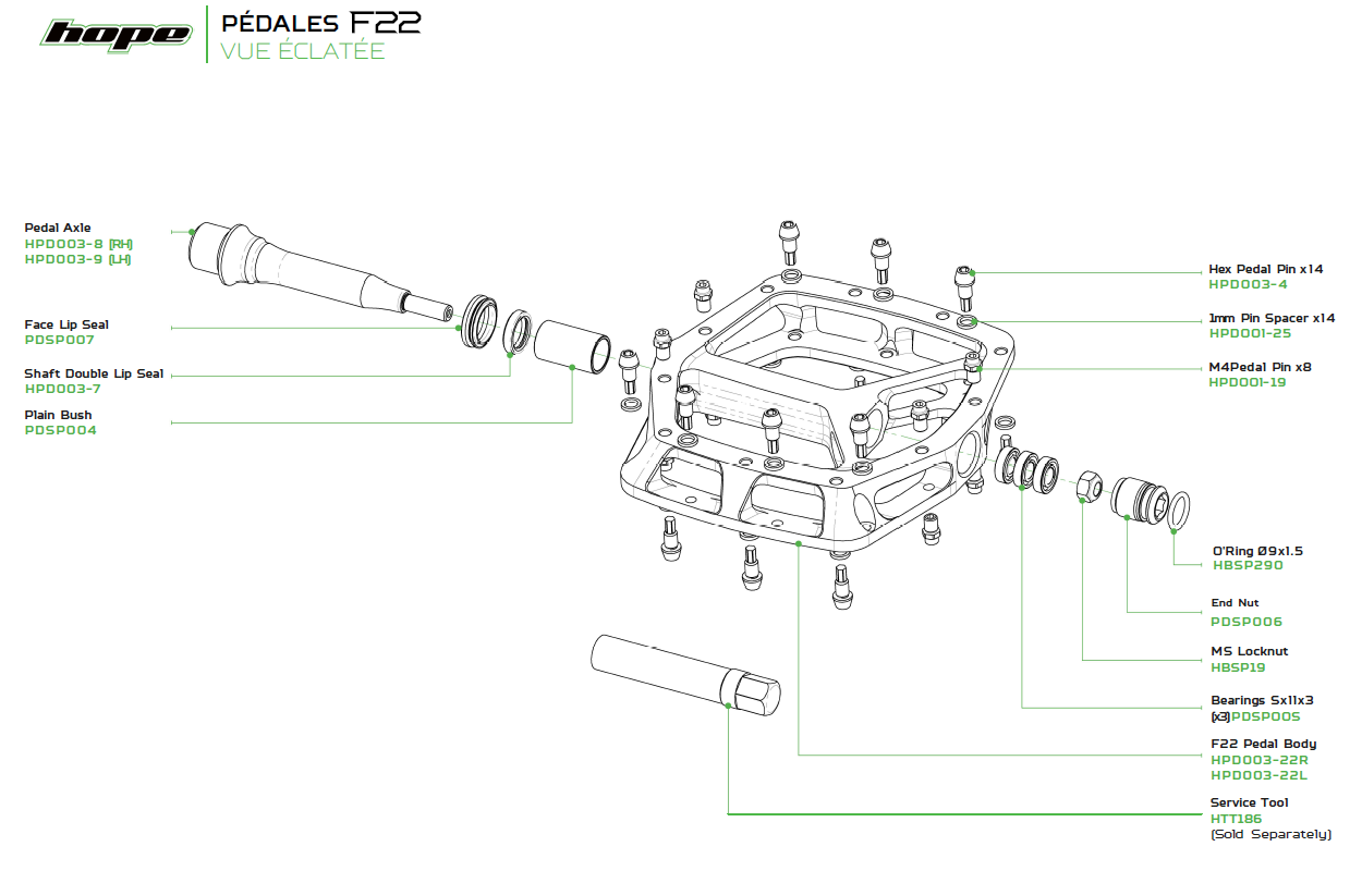 Pédales Plates HOPE F22 Argent