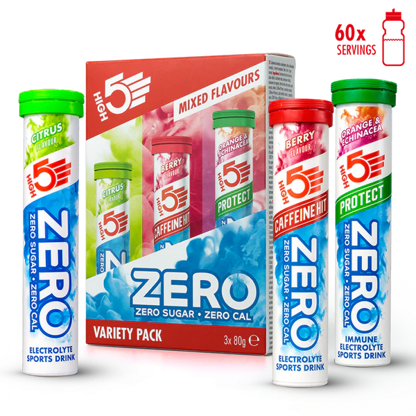 Pack 3x20 Pastilles HIGH5 ZERO VARIETY PACK Fruits Rouge Cafeine/Citron/Orange