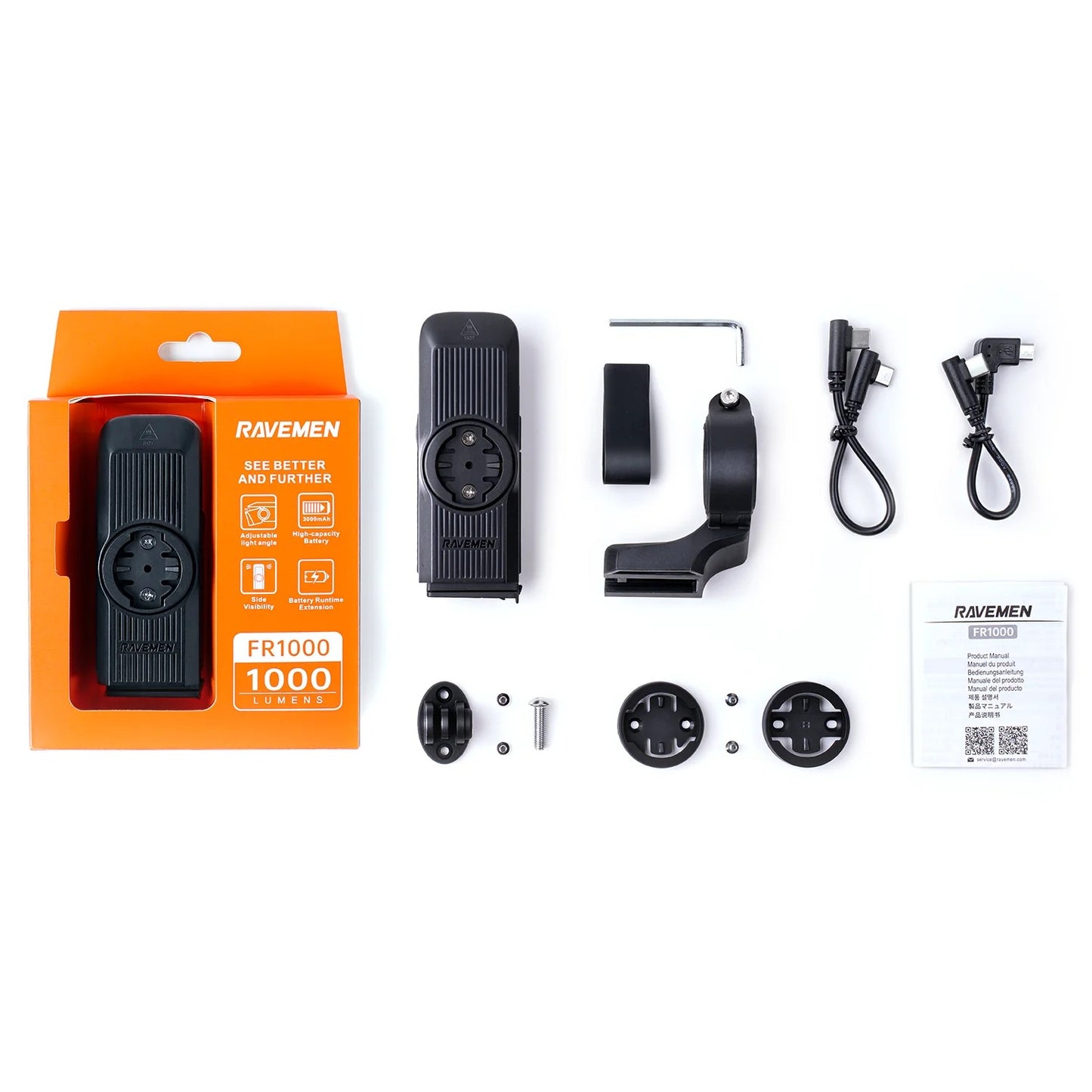 RAVEMEN FR 1000 Forlygte - Garmin/Wahoo/Bryton