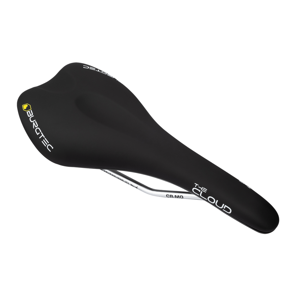 Selle BURGTEC THE CLOUD MK2 Rails Cro-Mo Noir — vue trois quarts Cro-Mo