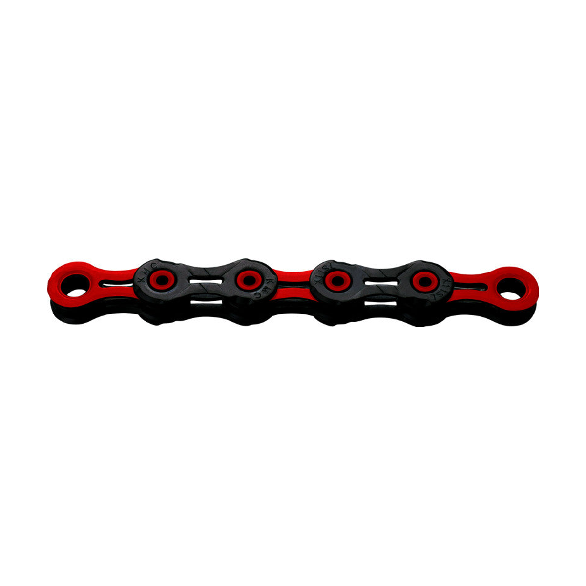 Chaîne 11V KMC DLC11 Waxed Noir/Rouge Ciré — photo produit sur fond blanc