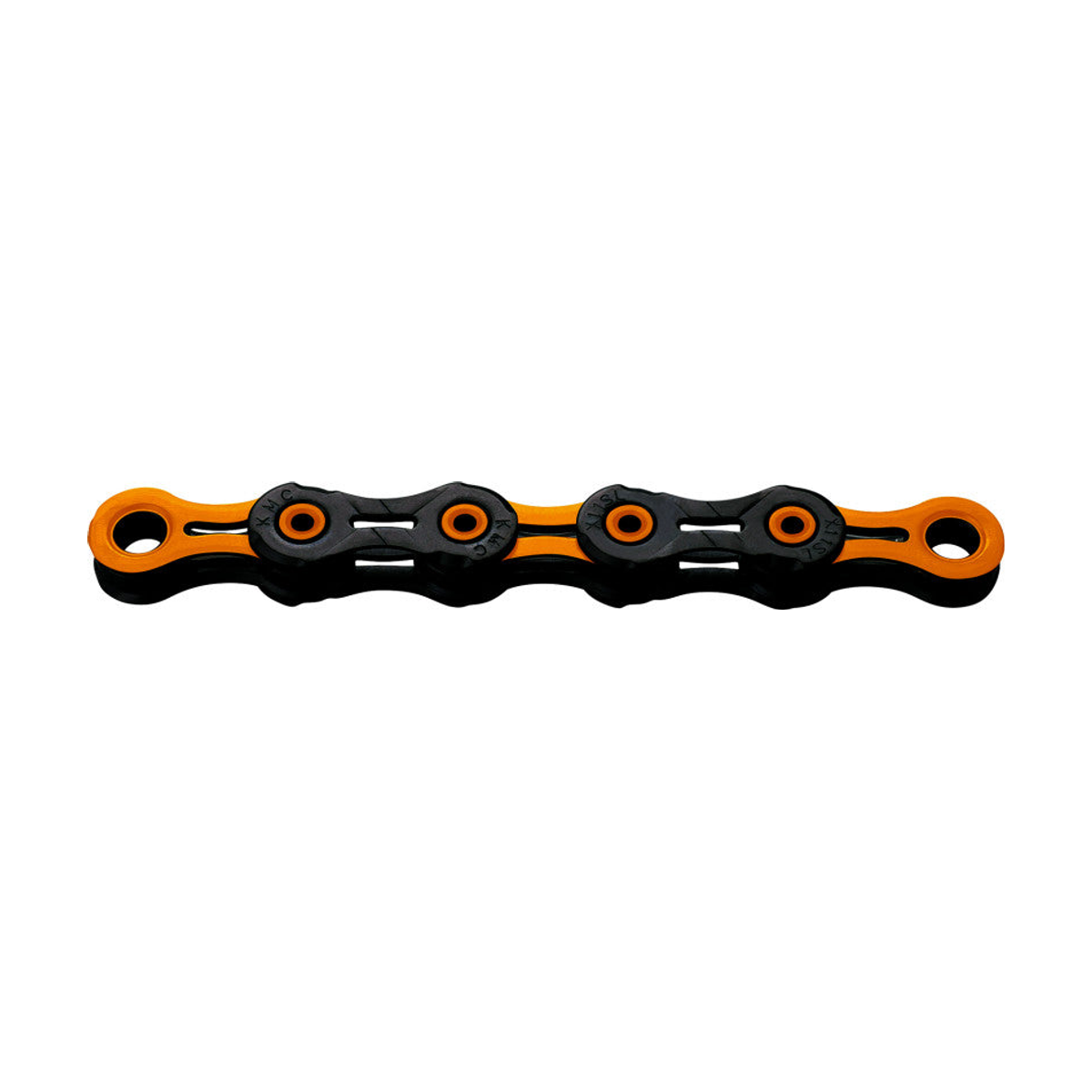 Chaîne 11V KMC DLC11 Waxed Noir/Orange Ciré — photo produit sur fond blanc