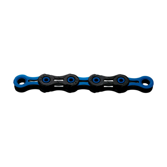 Chaîne 11V KMC DLC11 Waxed Noir/Bleu Ciré — photo produit sur fond blanc
