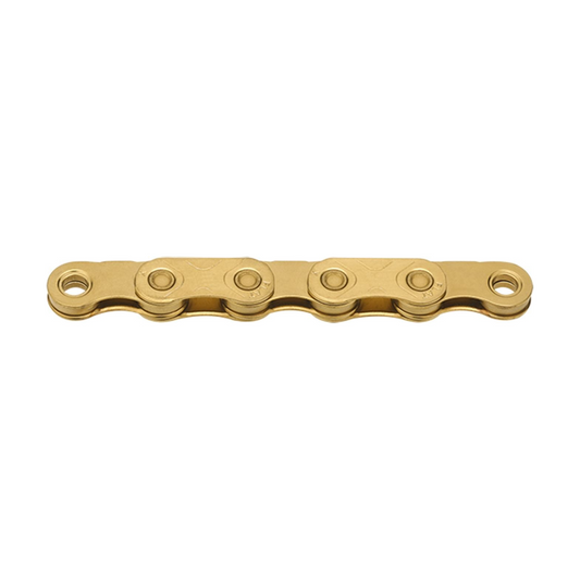 Chaîne 12/13V KMC X FLAT Waxed Ti-N Or — photo produit sur fond blanc