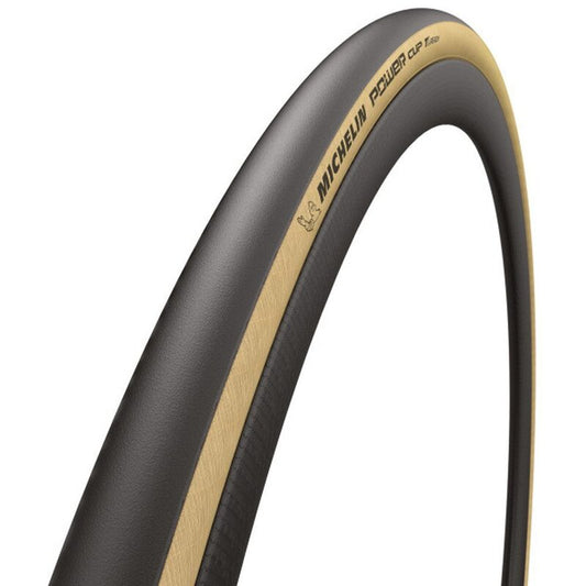 Pneu MICHELIN POWER CUP Compétition Line 700c Tubeless Ready Beige — vue produit sur fond blanc