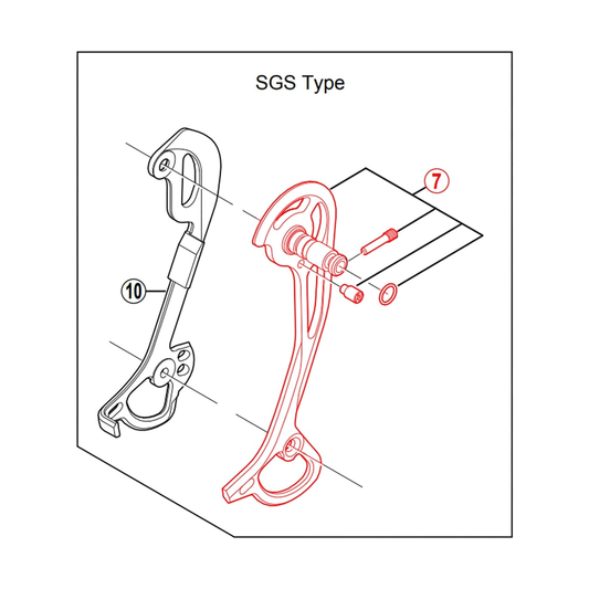 Chape de Dérailleur Arrière Externe Longue SHIMANO XT RD-M772 SGS — illustration d'origine cadrée sur fond blanc