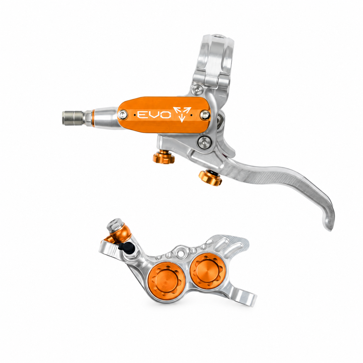 Frein HOPE TECH 4 EVO GR4 Argent/Orange — levier et étrier sur fond blanc