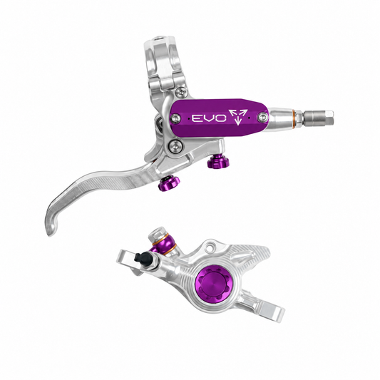 Frein HOPE TECH 4 EVO X2 PM Argent/Violet — levier et étrier sur fond blanc