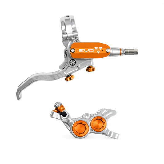 Frein HOPE TECH 4 EVO GR4 Argent/Orange — levier et étrier sur fond blanc
