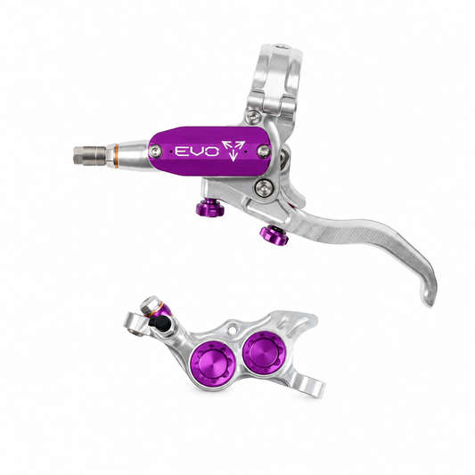 Frein HOPE TECH 4 EVO TR4 Argent/Violet — levier et étrier sur fond blanc