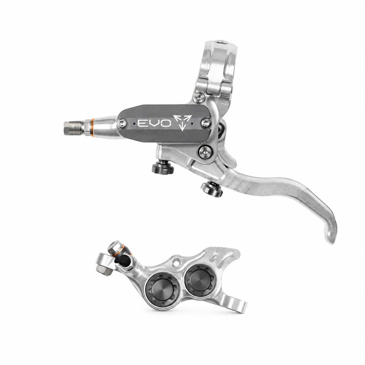 Frein HOPE TECH 4 EVO TR4 Argent/Fumé — levier et étrier sur fond blanc