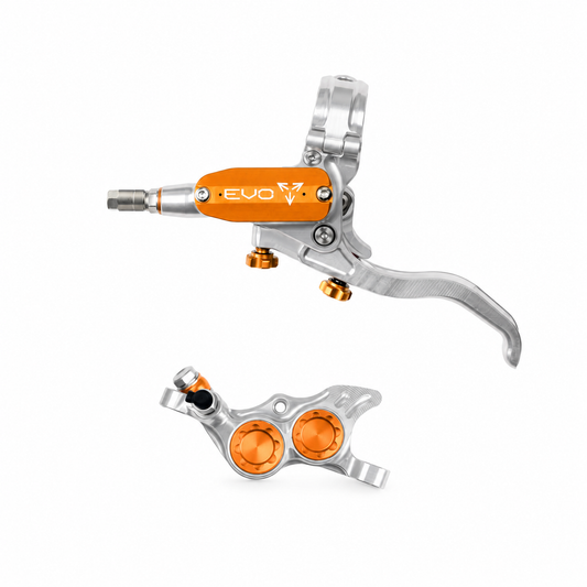 Frein HOPE TECH 4 EVO TR4 Argent/Orange — levier et étrier sur fond blanc