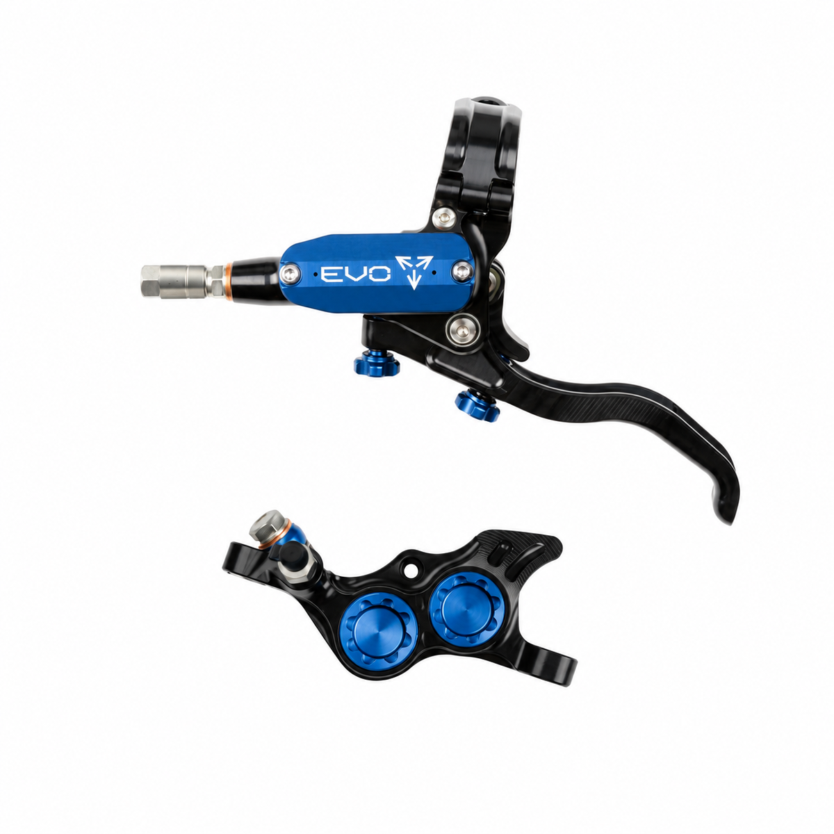 Frein HOPE TECH 4 EVO TR4 Noir/Bleu — levier et étrier sur fond blanc