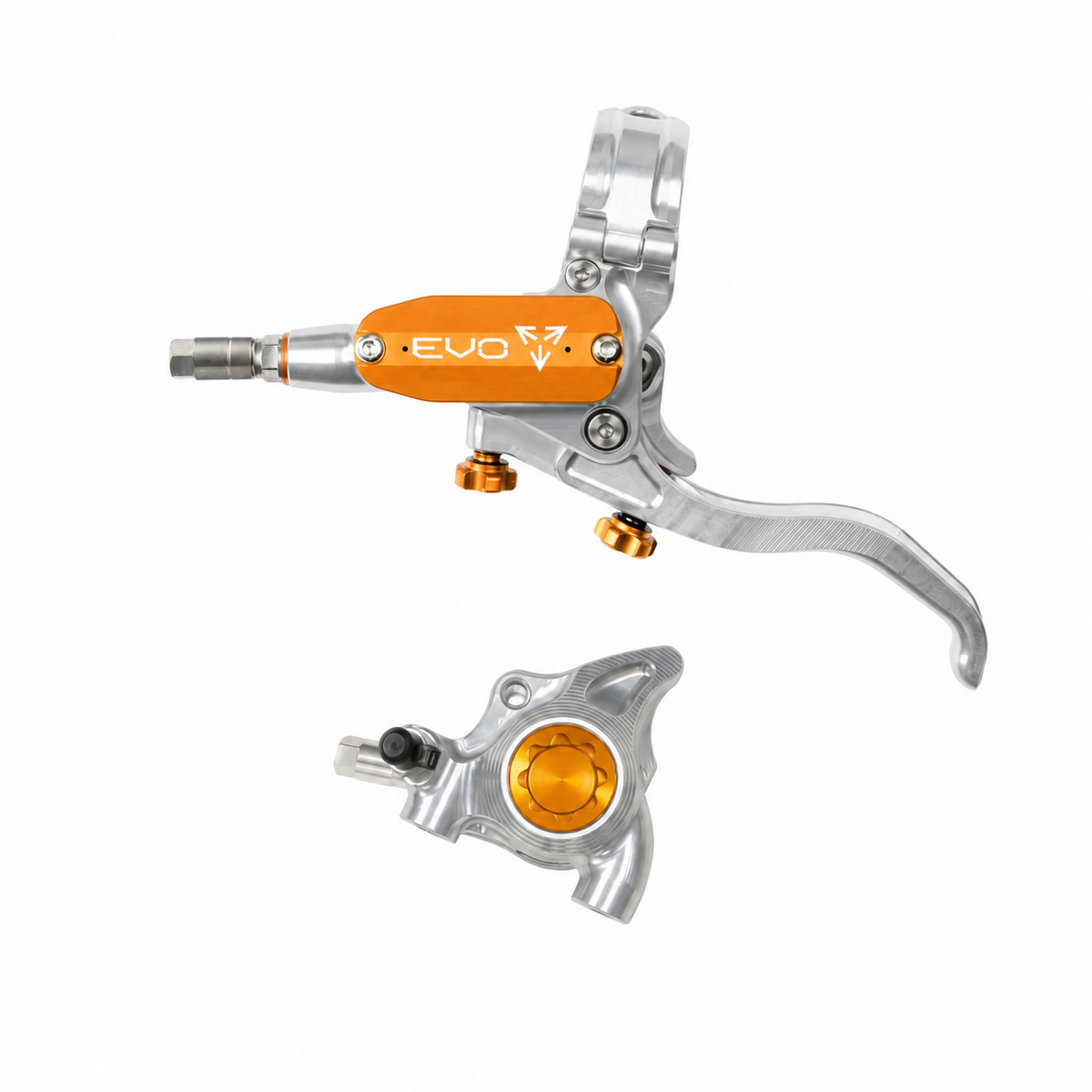 Frein HOPE TECH 4 EVO X2 FM Argent/Orange — levier et étrier sur fond blanc
