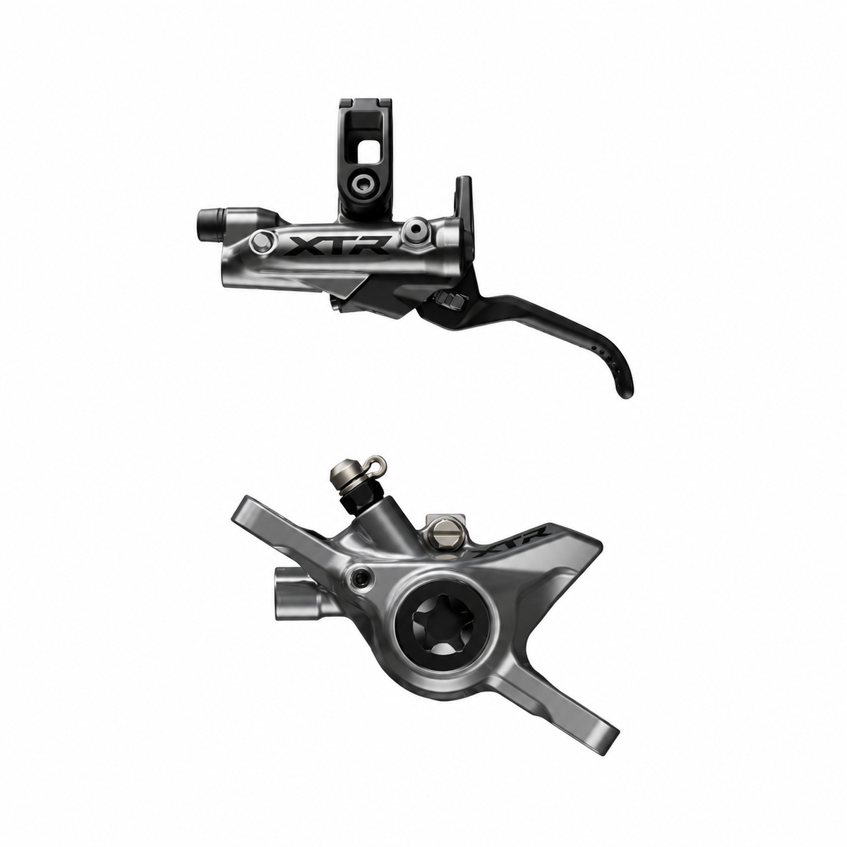 Frein SHIMANO XTR M9220/9200 XC/Trail 2 pistons — levier et étrier sur fond blanc