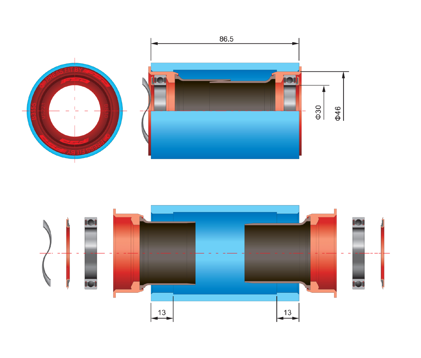 FSA PF30 BB30/BB386 kranksæt 30 mm 68-86,5 mm aksel