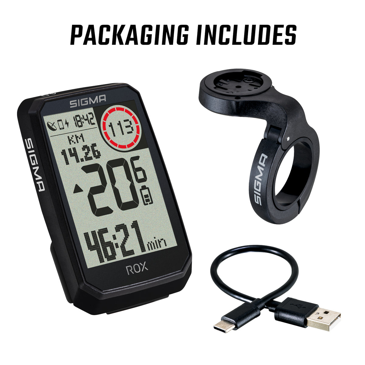 Compteur GPS SIGMA ROX 4.0 ENDURANCE Noir — contenu de la boîte et accessoires fournis