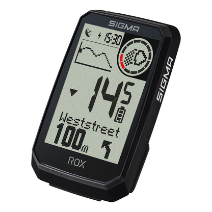 Compteur GPS SIGMA ROX 4.0 ENDURANCE Noir — vue de trois quarts, navigation et données
